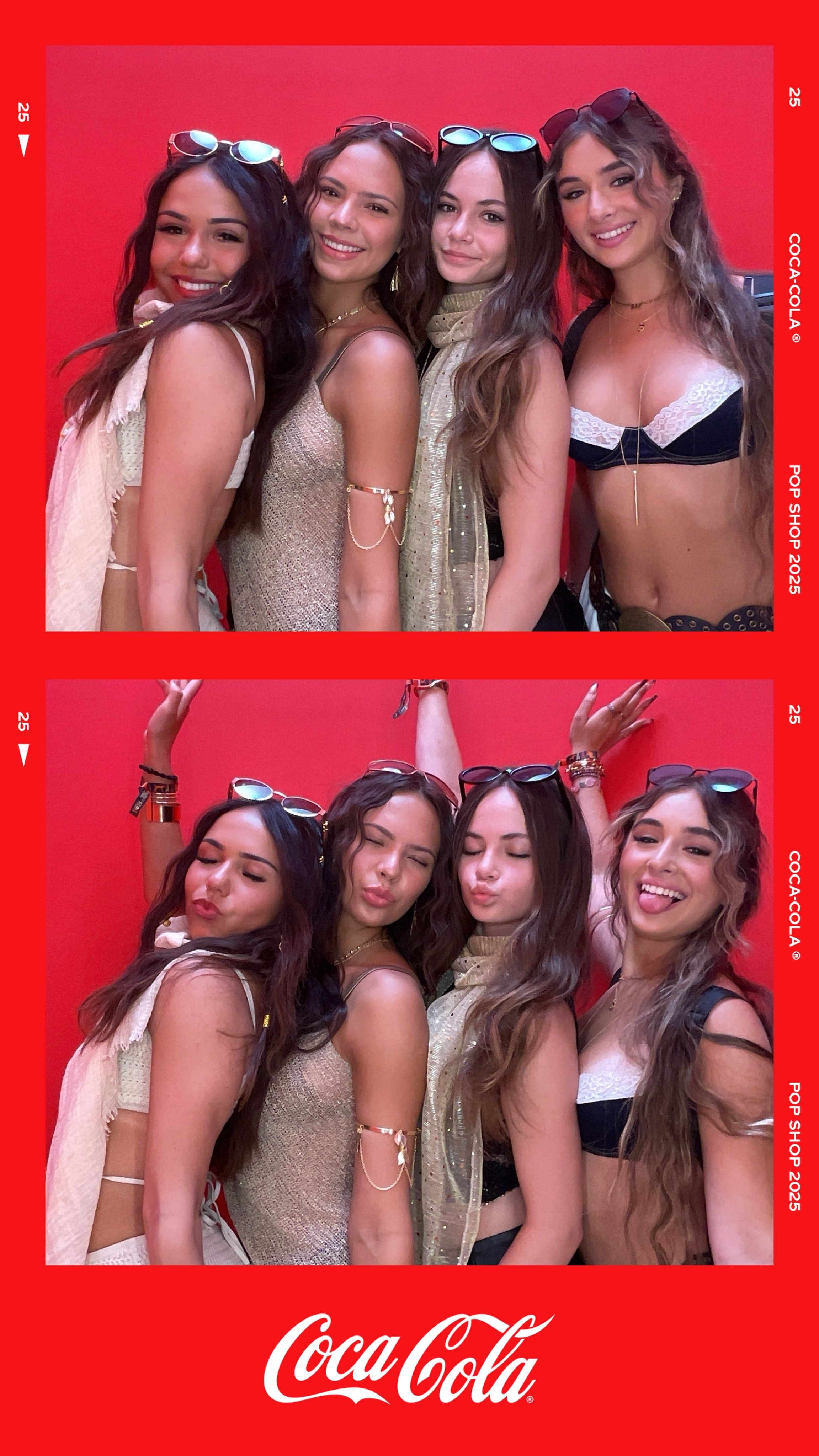 Four guests pose together in their coordinated festival looks.